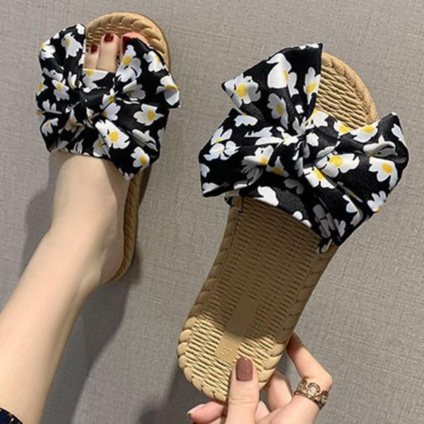 

new summer women bow sandals slipper indoor outdoor flip-flops beach shoes fashion female casual flower slipper chanclas xx295, Black