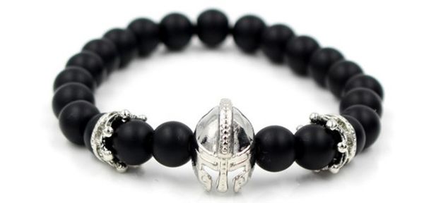 

8mm bh423 gold silver micro pave cz zircon cubic zirconia bracelet elastic adjusted bead helmet crown agate onyx bangles, Black