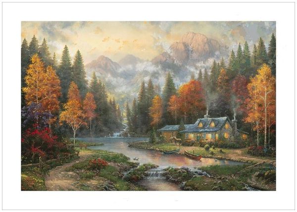 

thomas kinkade evening at autumn lake handpainted &hd print famous wall art oil painting on canvas home decor multi sizes l100