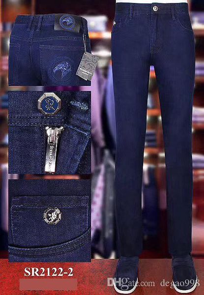 

stef*no ri*ci jeans leather men's 2020 spring and summer new fashion embroidery casual leather england, Blue