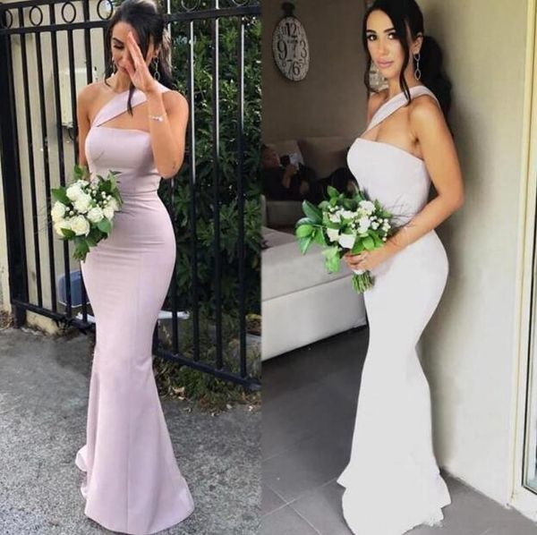 

2020 elegant satin mermaid bridesmaid dresses one shoulder sleeveless ruched floor length plus size formal wedding guest maid of honor gowns, White;pink