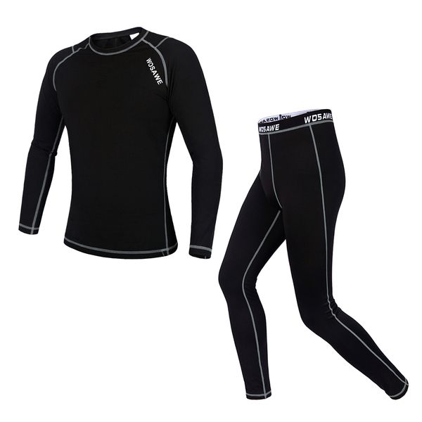 

wosawe breathable fleece cycling base layer suits quick-drying compression long johns cycling running bottom jersey sports suits, Black