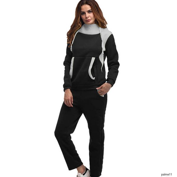 

women designer plus velvet sports suit hooded sweater two-piece womenh, Gray