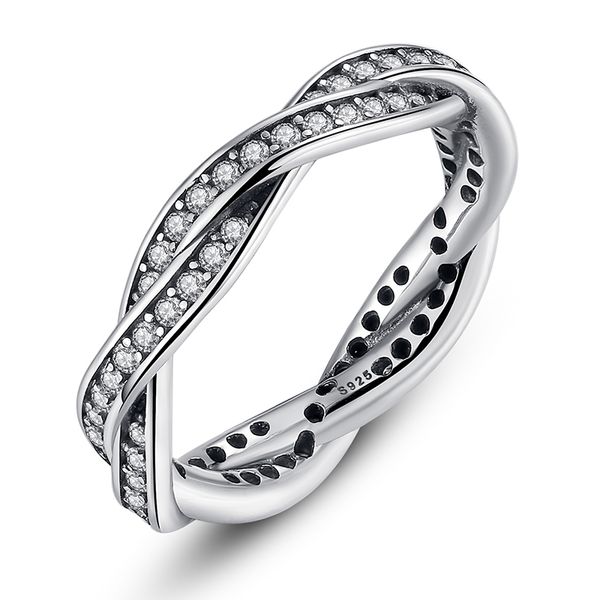 

cluster rings qikaola 100% 925 sterling silver ring for women with clear cz authentic twist of fate stackable twisted r7116, Golden;silver