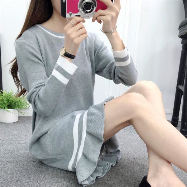 

fall 2020 new women's wear with bottomed skirt long sleeve spring and autumn mid long korean knitting dress, White