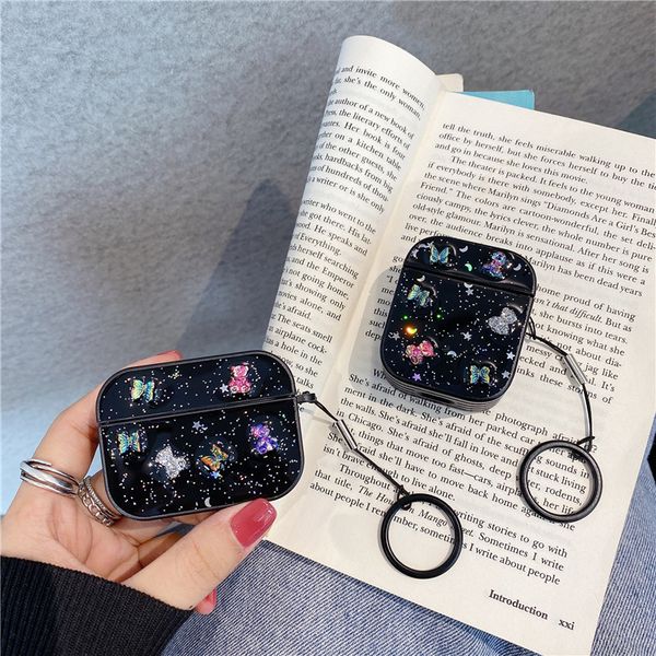 

butterfly epoxy dripping glitter dreamlike plastic bluetooth wireless headset cover for apple airpods 1 2 pro charging case