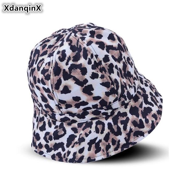 

xdanqinx 2020 new spring women leopard hat bucket hats foldable fashion sun hat women's striped sunhat female trend cap, Blue;gray