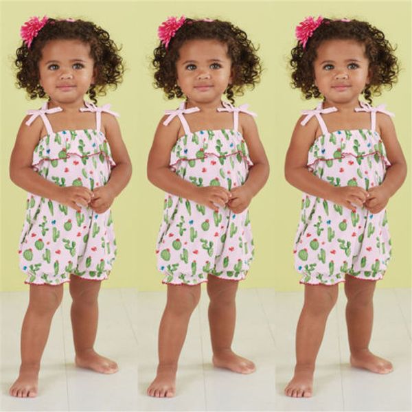 

summer newborn kids baby girls cactus romper strappy sleeveless ruffles jumpsuit chidlren toddler one-pieces clothes sunsuit, Blue