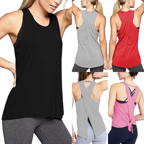 

Women Fitness Stretch Tank Top Gym Jogging Sports Yoga Vest Camisole Summer Tee