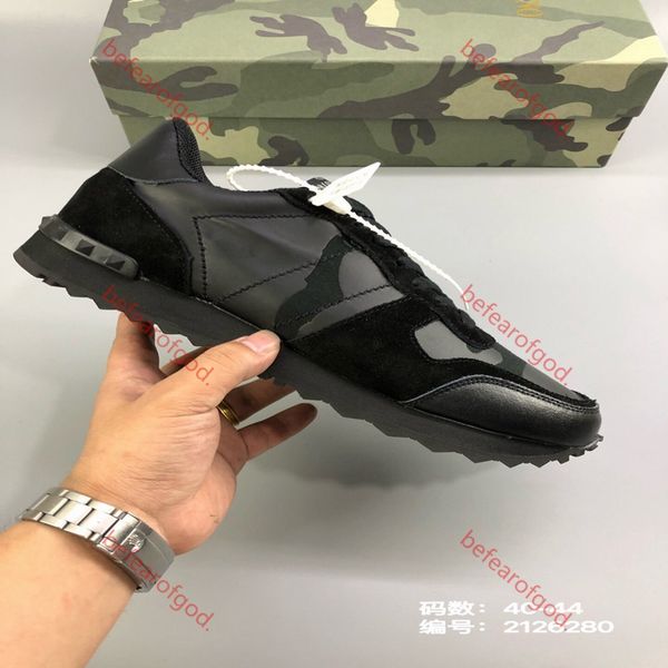 

shoes[original box] fashion stud camouflage sneakers shoes hococal footwear men women flats luxury designer rockrunner trainers casual s, Black;red