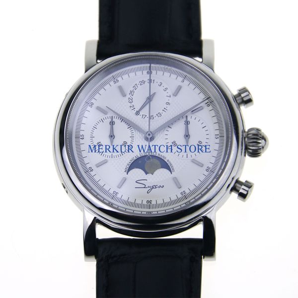 

sugess mens watch mechanical chronograph pilot 1963 dress watch dress seagull movement st1908, Slivery;brown