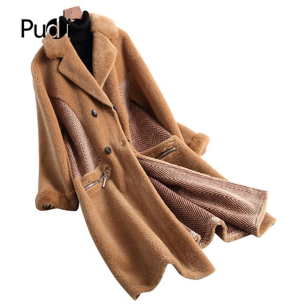 

pudi a18020 women's winter real wool overcoat warm jacket real fur girl coat lady long jacket overcoat, Black