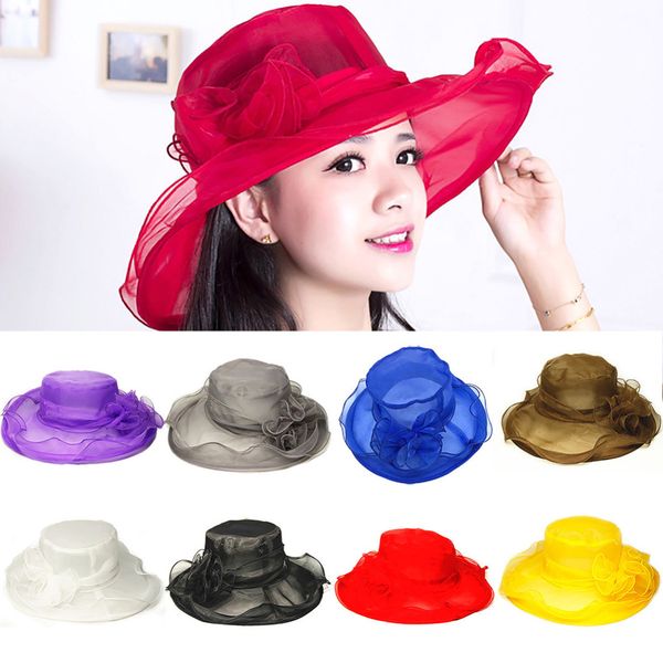 

vintage sun hat for women elegant summer hat wide large brim big net yarn flower caps sea beach hats, Blue;gray