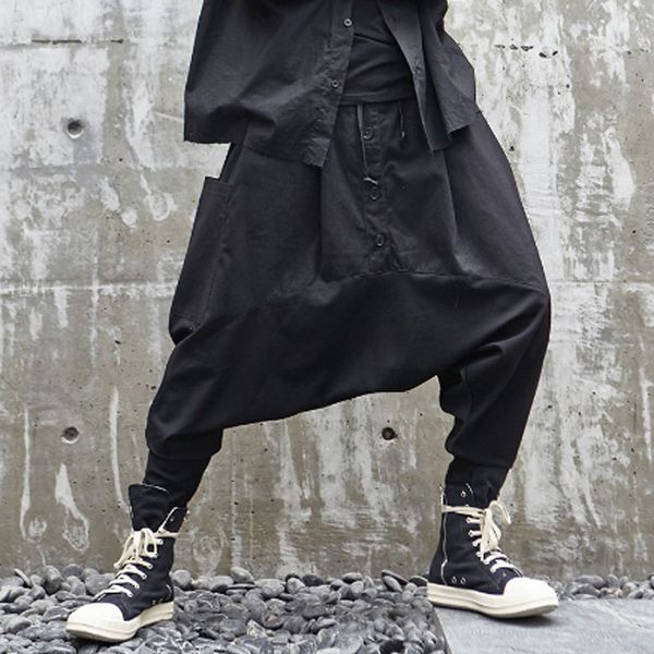 

men's pants homens estilo japÃ£o solto casual para baixo virilha harem calÃ§as masculino streetwear hip hop gÃ³ticas joggers s, Black