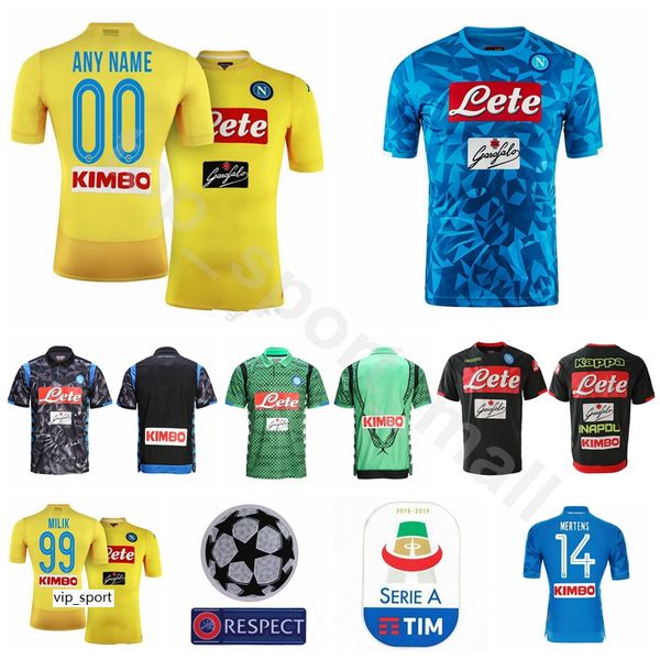 

2019 serie a fc napoli soccer 7 jose callejon jersey men home blue yellow 14 dries mertens 17 marek hamsik football shirt kit, Black;yellow