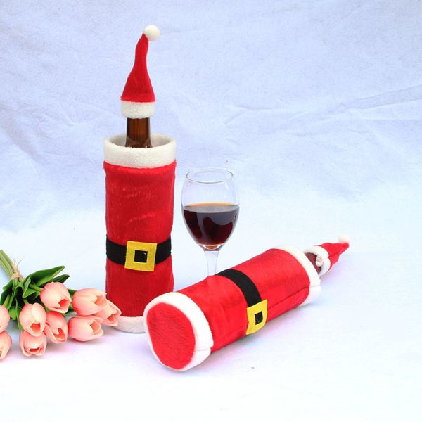 

1set on-woven belt buckle wine bottle cover bags santa claus dinner table decor with hats home party decor decoration 5zhh087