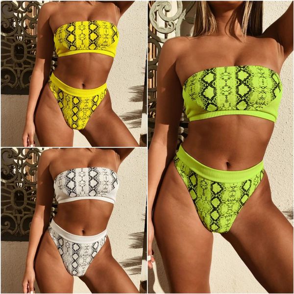 

bandeau swimwear women bathing suit snake skin print push up swimsuit high cut bikini 2019 brazilian micro suit