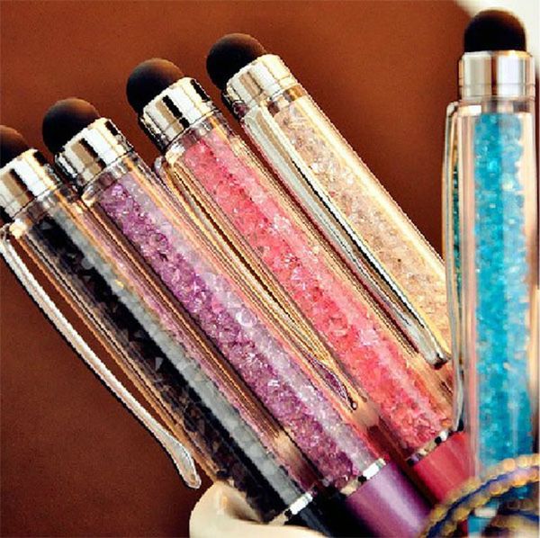 500pcs / lot Atacado Função Mutlti Metral 2 em 1 Crystal Capacitive Touch Stylus Pedrinhas Ball Pen Para Mobile Phone PC Tablet