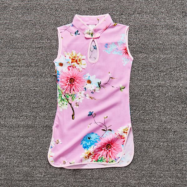 

collar cheongsam chinese style stand baby girls clothing cotton print tang suit hanfu dress girl clothes cute flowers dresses, Red;yellow