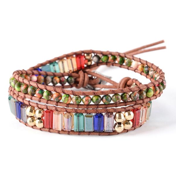 

new chakra bracelet fashion jewelry natural stone bead handmade crystal leather bracelet wrap handwork, Golden;silver