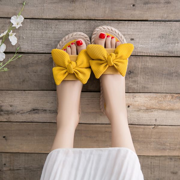 

shoes woman 2020 slippers women summer slides pantofle low butterfly-knot flat new soft fashion fabric basic, Black