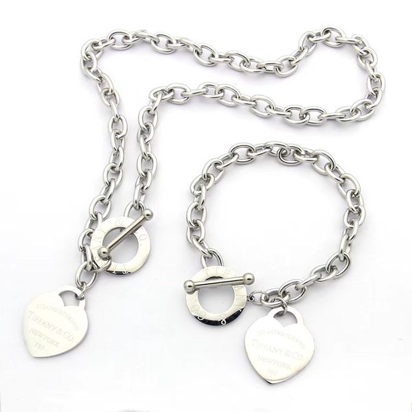 

High Quality Brand big heart Jewelry set Stainless Steel Gold silver rose gold Plated women heart pendant necklace earrings set thick chain