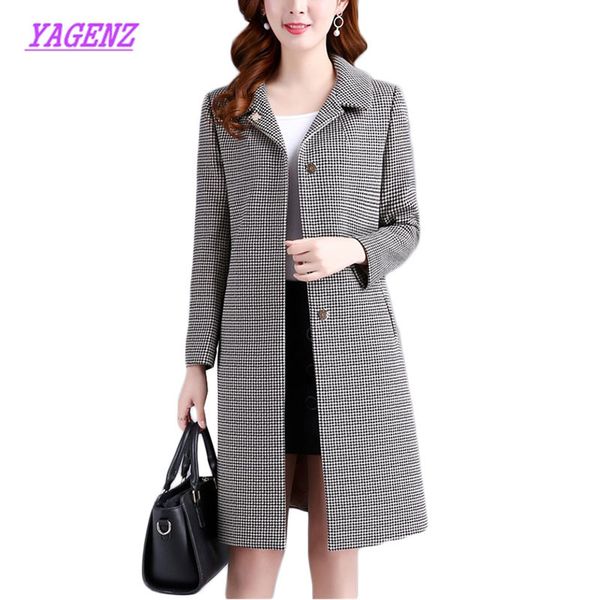 

women woolen coat autumn plaid wool coat new casaco feminino office lady korean fashion plus size woolen outerwear 4xl 1010, Black
