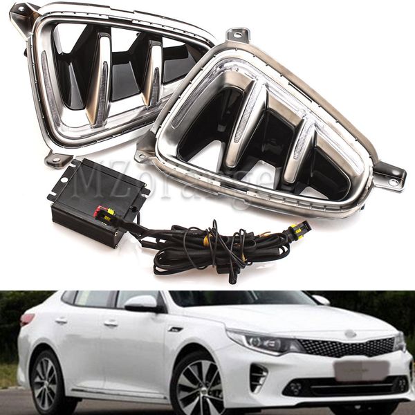

1 автомобиль пара проблесковый для kia k5 optima 2016 2017 led drl дневного света дневной свет сигнала противотуманных фар стайлинг auto dri