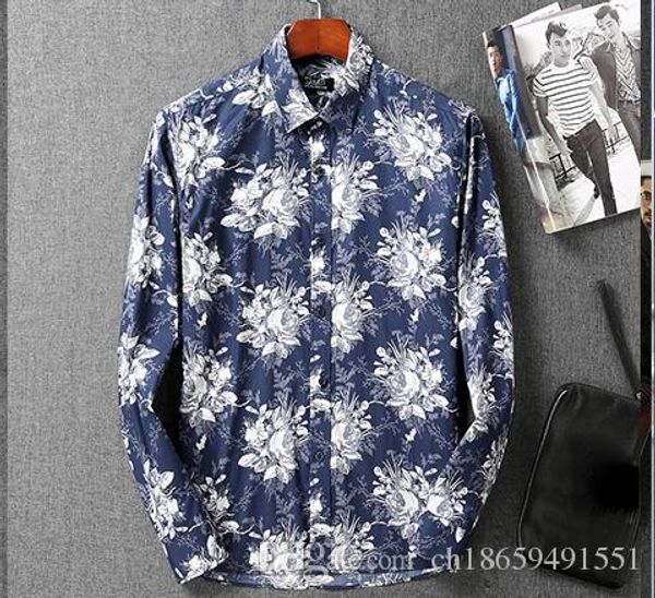 

new brand d l mens dress shirts long sleeved business casual shirts males clothes designer slim shirts medusa men 3d gold floral print, White;black