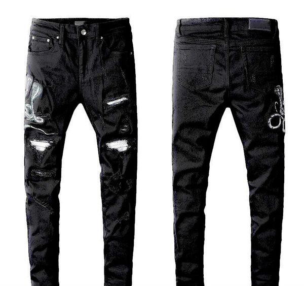 

mens amiri jeans 2019 марка мужская рваные локомотив джинсы тонкий локомотив джинсы мужская мода arn37 дизайнер хип-хоп мужские джинсы высок, Blue