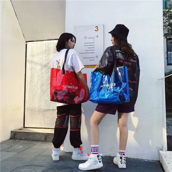 

women tote bags shopping bag new transparent shoulder bag large capacity pvc jelly bolsa casual tote travel duffel weekender