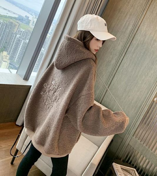 

2019 осени новое чистый красный утолщенной ягненок, толстовка, свитер, женщина, рыхлое и ленивое, шикарное пальто, Black