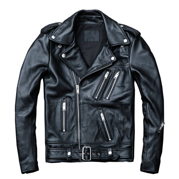 

2019 black men spring genuine biker's leather jacket plus size xxxxl slim fit cowhide motorcycle leather coat ing
