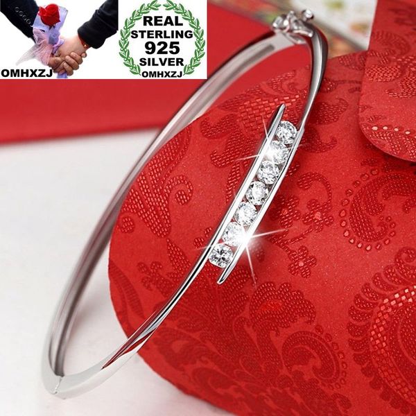 

omhxzj wholesale european fashion woman girl party wedding gift white zircon 925 sterling silver cuff bangle ba76, Golden;silver