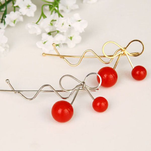 

1pc/bag sweet hair clips women barrettes red cherry bow knot hairpins twist alloy hair ornaments headwear accessories
