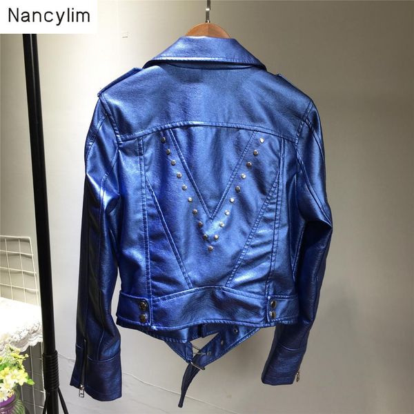 

handsome rivet leather jacket female korean autumn winter new slim short pu leather jacket motorcycle coat women outfits, Black