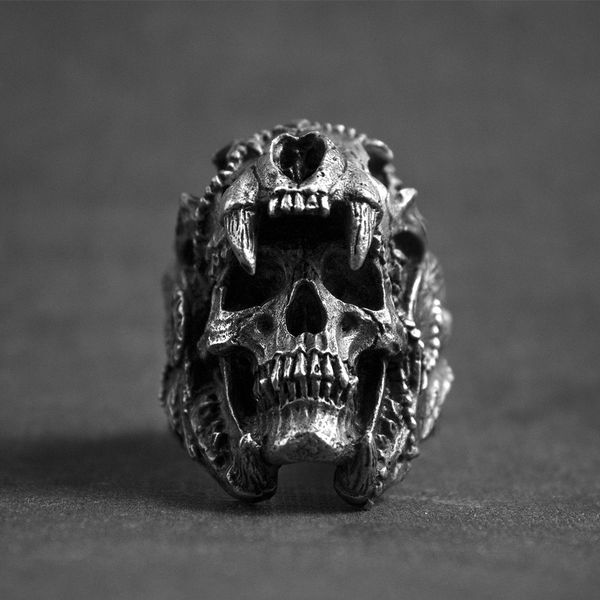 

metal ring high-quality men's personalized accessories retro skeleton devil skull punk wind ghost head ring gifts 2019, Golden;silver