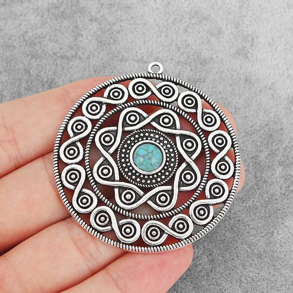 

4pcs antique silver large hollow open round flower charms stone spiral vortex pendants for necklace earrings findings