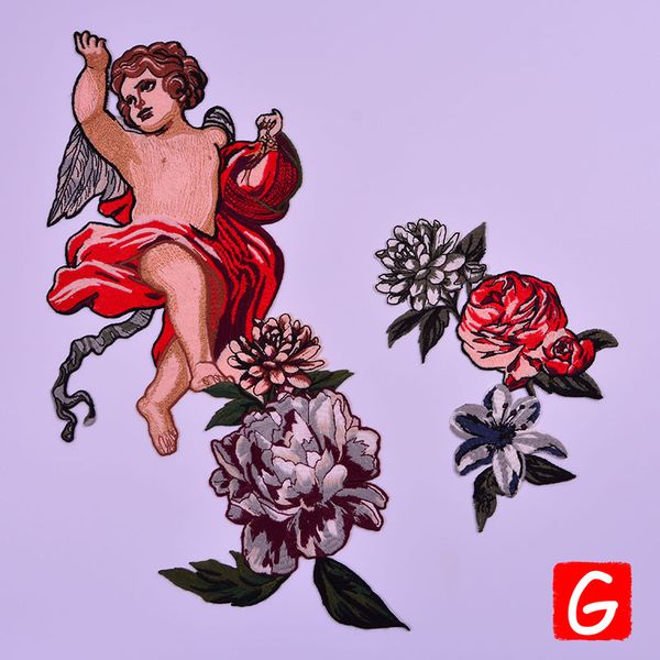 

gugutree embroidery big angel flower patch animal patches badges applique patches for clothing dx-213, Black