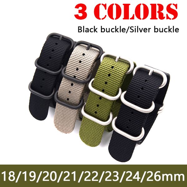 

высокое качество долг ремешок 18 19 20 21 22 23 24 26мм army green zulu нато нейлон холст ткань ремешок black silver buckle, Black;brown