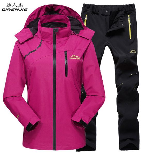 

direnjie women spring summer outdoor waterproof climbing trekking hiking jackets +camping fishing sports quick dry pants suit, Blue;black