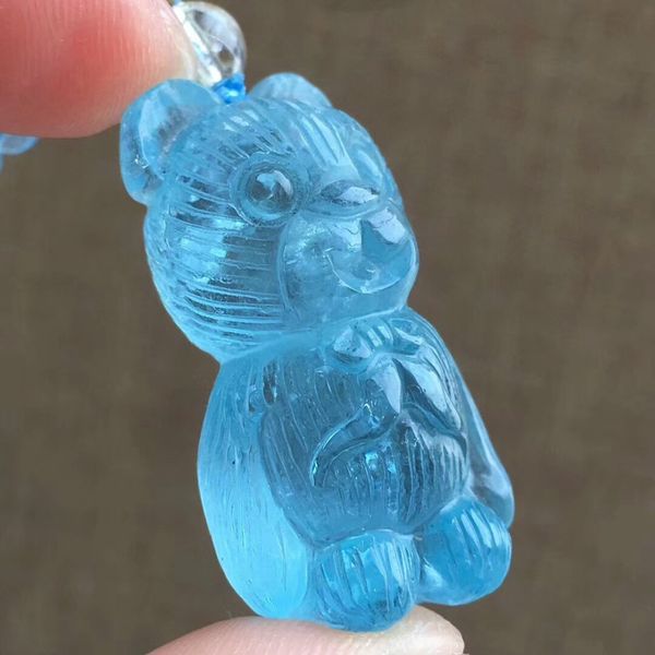

natural aquamarine deep blue pendant 34x15x11mm bear women necklace fashion blue 5mm round beads clear aquamarine, Silver