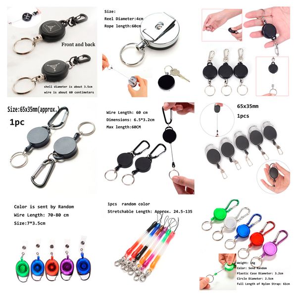 

1 pcs wire rope keychain 60cm badge reel retractable recoil anti lost ski pass id card holder key ring keyring steel cord, Silver