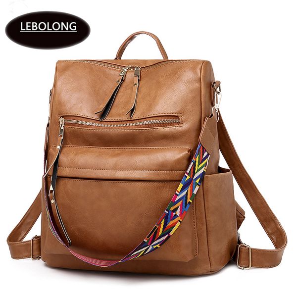 

leather backpack for women large capacity school bag for girls leisure shoulder travel bags female rucksack