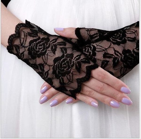 

fashion new fashion lace fingerless short lace flower decorative gloves bride wedding ceremonial gloves rose pattern, Blue;gray