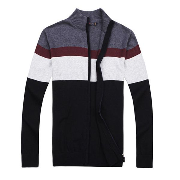 

autumn ifrich brand casual men sweaters long sleeve mens striped knitted zipper cardigan slim fit patchwork cardigan sweater men, White;black