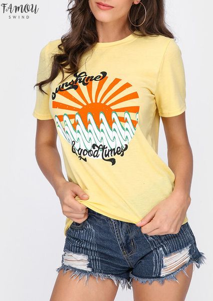 

2020 summer women t shirt саншайн good times печати o шеи тенниска женщины повседневная топы tee короткие рукава тис дамы top, White