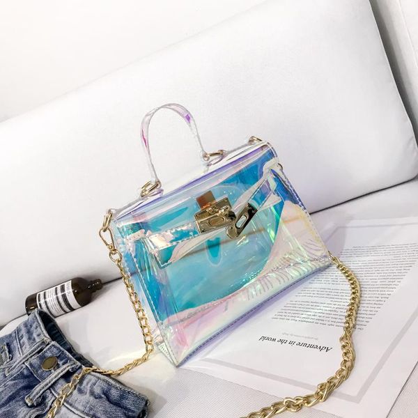 

2020 лазерные сумки посыльного конфеты женская мода желе прозрачный crossbody сумка пластиковые сумки на ремне hasp замок цепи сумки