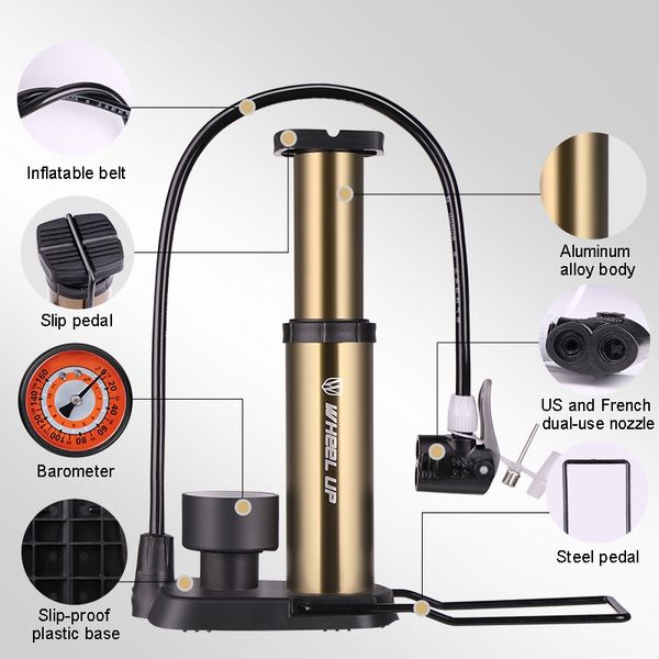 

bike bicycle 160psi pump inflator gauge foot pedal outdoor bike floor inflator air external hose fits presta schrader