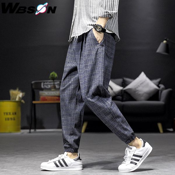 

wbson men's fashion casual plaid pants sweatpants men hip hop ankle-length pants male harem trousers men m-5xl dcg919, Black
